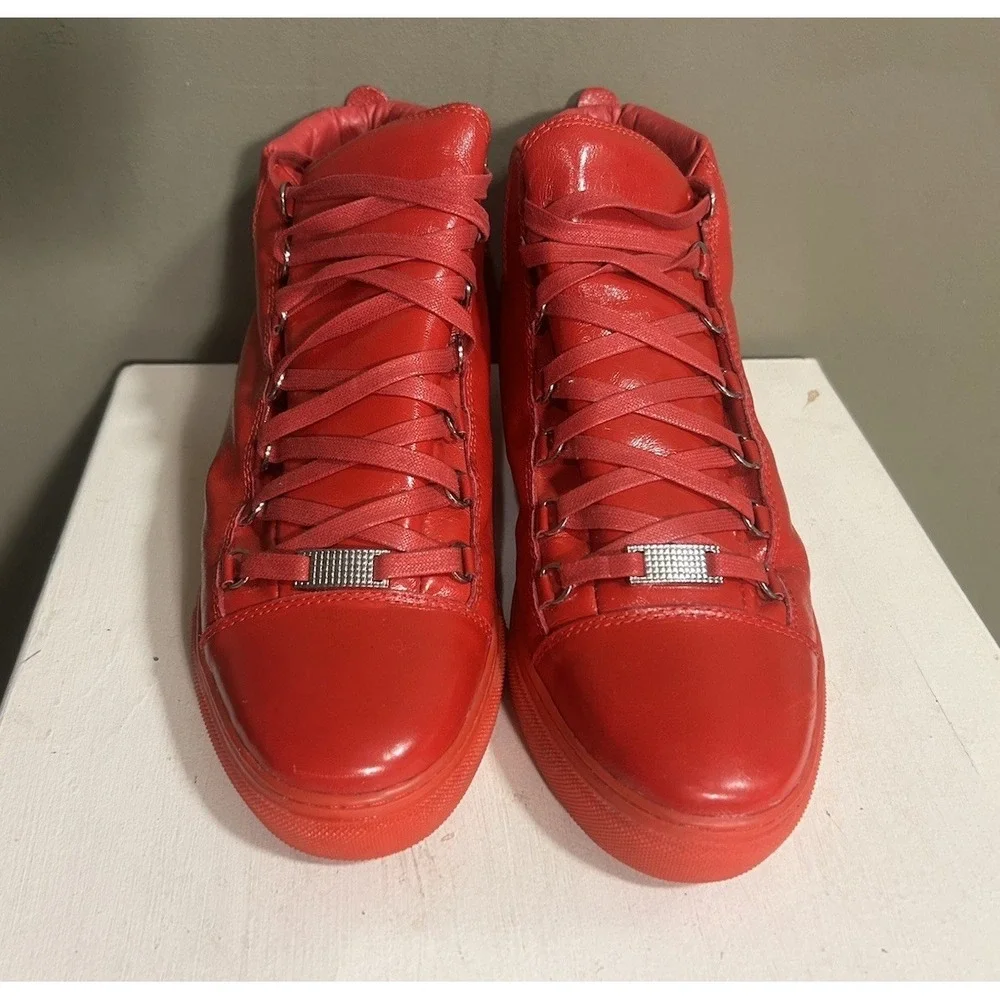 Balenciaga Arena High Top Red Leather Sneakers Mens Sz 12 Luxury Streetwear